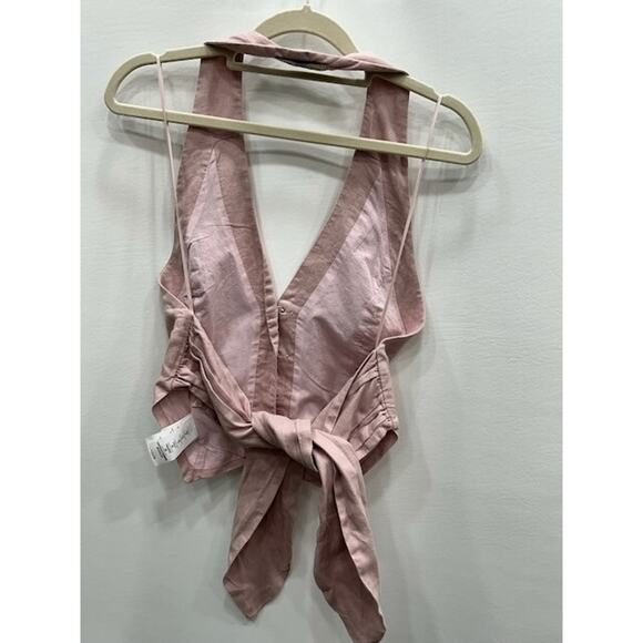 Nicholas Womens Nia Linen Halterneck Vest Button-Front Tie Back Pastel Pink Sz 6 - Picture 8 of 10